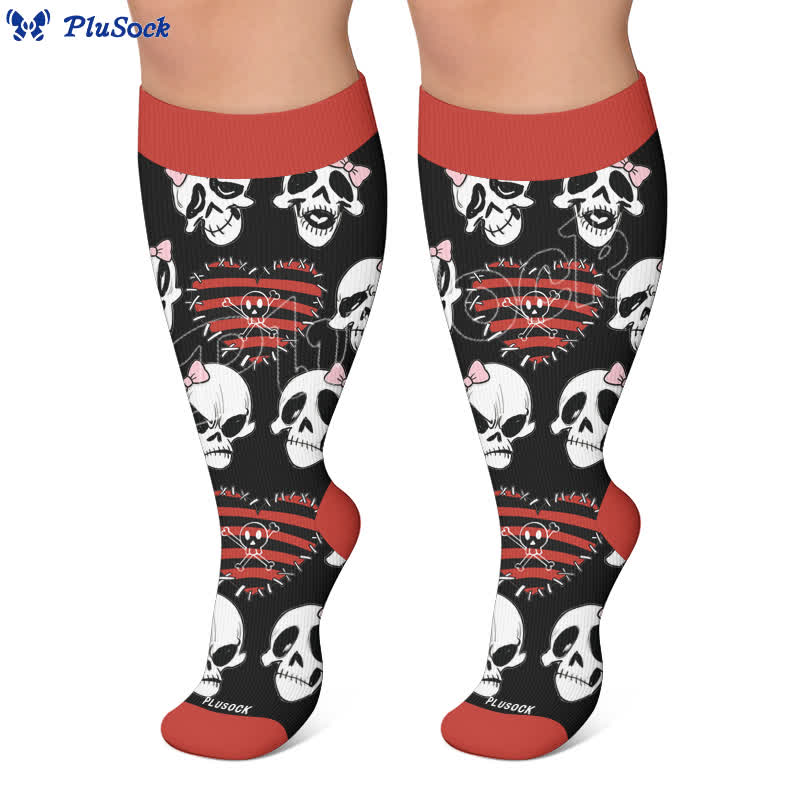 Chaussettes de compression grande taille en forme de cœur, nœud et crâne - image 6