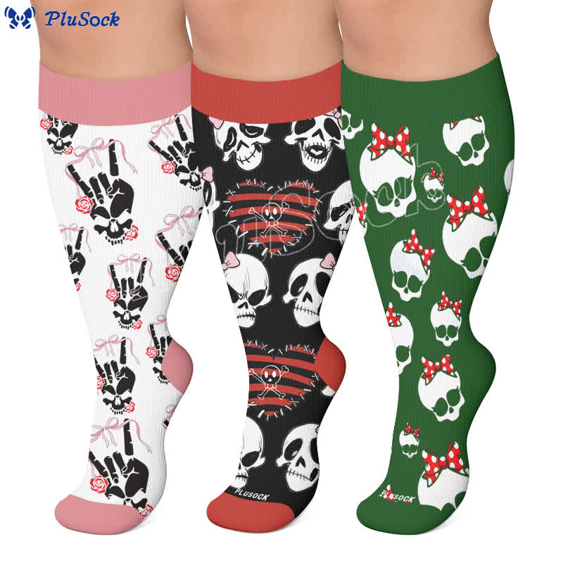 Chaussettes de compression grande taille en forme de cœur, nœud et crâne - image 0