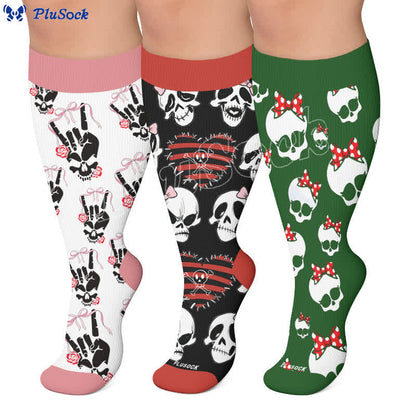 Chaussettes de compression grande taille en forme de cœur, nœud et crâne - image 0