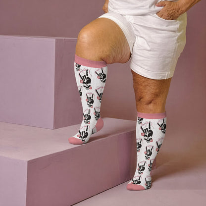 Chaussettes de compression grande taille en forme de cœur, nœud et crâne - Rose (1 paire) - 4XL - image 1