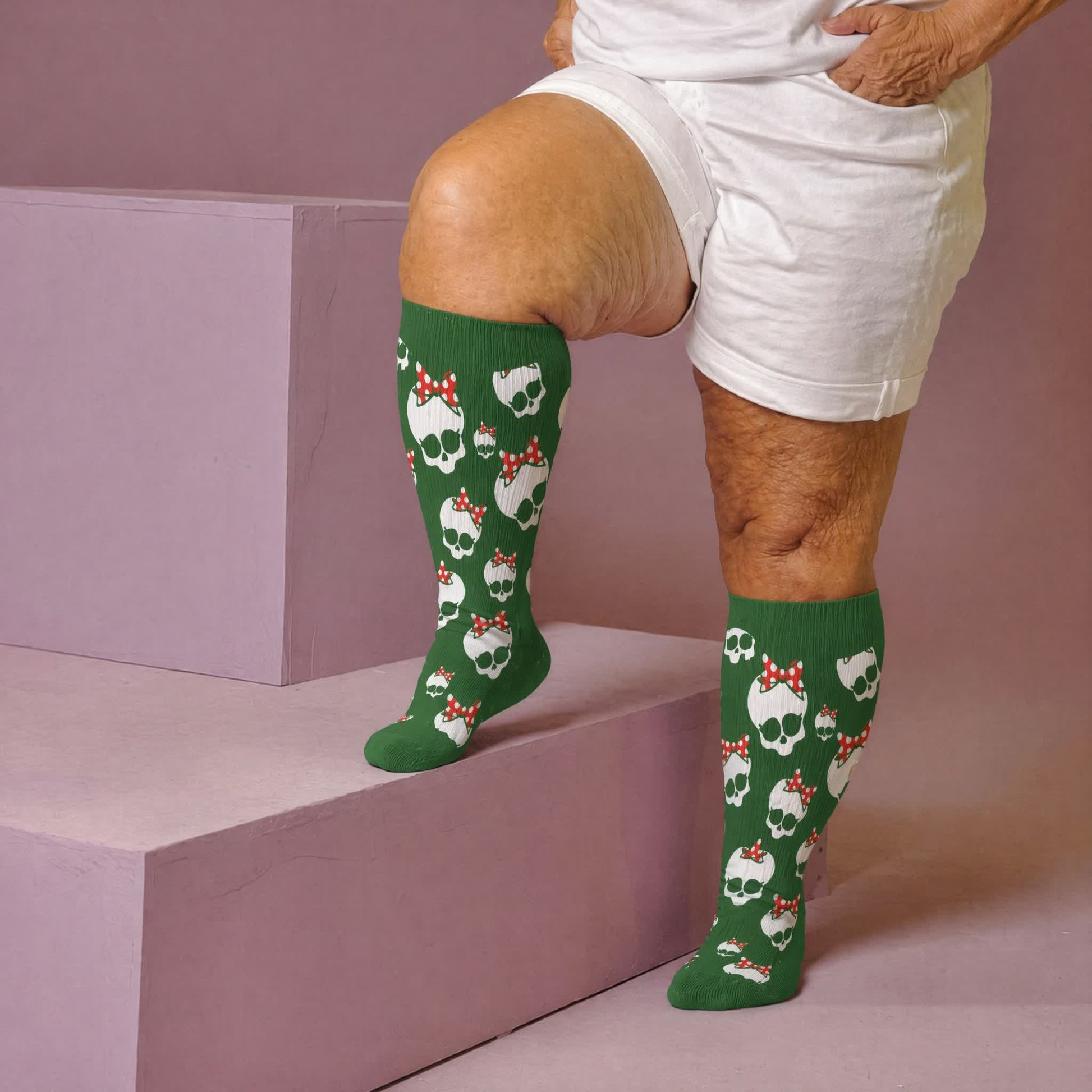 Chaussettes de compression grande taille en forme de cœur, nœud et crâne - Vert (1 paire) - 4XL - image 3