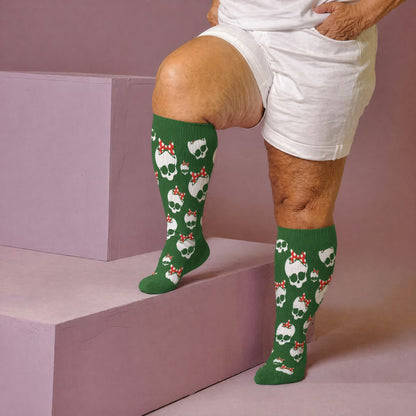 Chaussettes de compression grande taille en forme de cœur, nœud et crâne - Vert (1 paire) - 4XL - image 3
