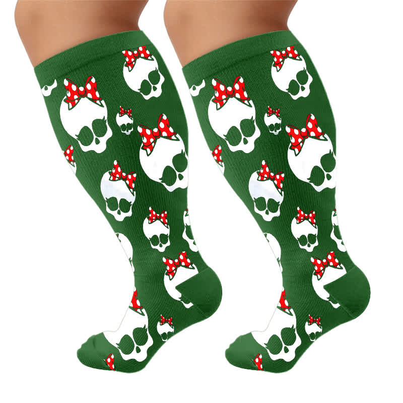 Chaussettes de compression grande taille en forme de cœur, nœud et crâne - image 10