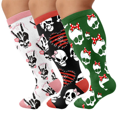 Chaussettes de compression grande taille en forme de cœur, nœud et crâne - Multicolore (3 paires) - 4XL - image 4
