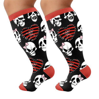 Chaussettes de compression grande taille en forme de cœur, nœud et crâne - image 9