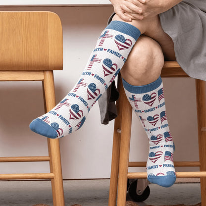Chaussettes de compression patriotiques à motif cœur, grandes tailles - Bleu (1 paire) - 4XL - image 1