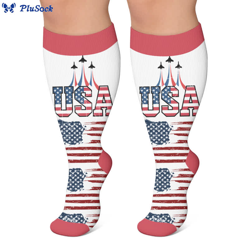 Chaussettes de compression patriotiques à motif cœur, grandes tailles - image 6