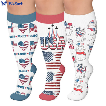 Chaussettes de compression patriotiques à motif cœur, grandes tailles - image 0