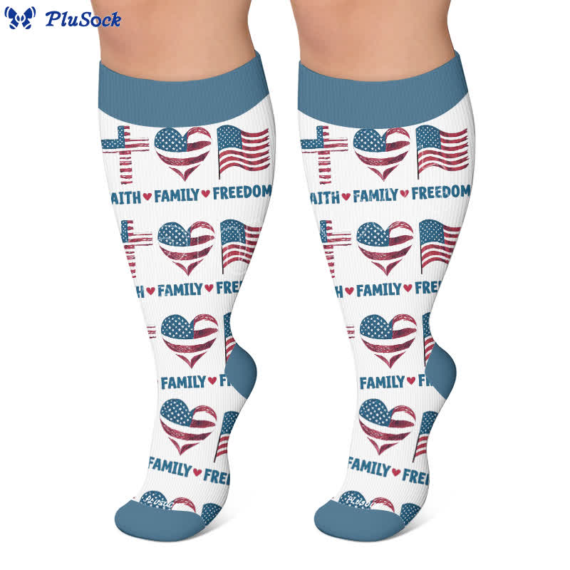 Chaussettes de compression patriotiques à motif cœur, grandes tailles - image 5