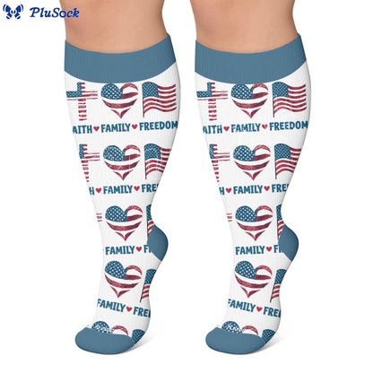 Chaussettes de compression patriotiques à motif cœur, grandes tailles - image 5
