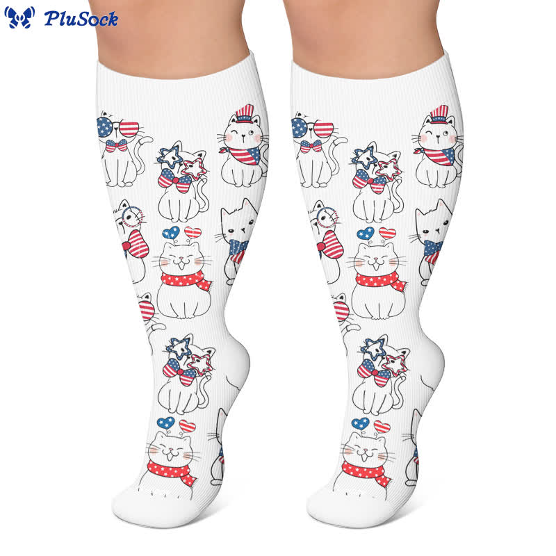 Chaussettes de compression patriotiques à motif cœur, grandes tailles - image 7