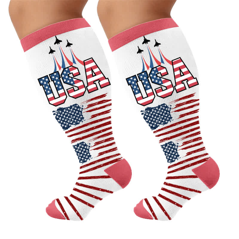 Chaussettes de compression patriotiques à motif cœur, grandes tailles - image 9