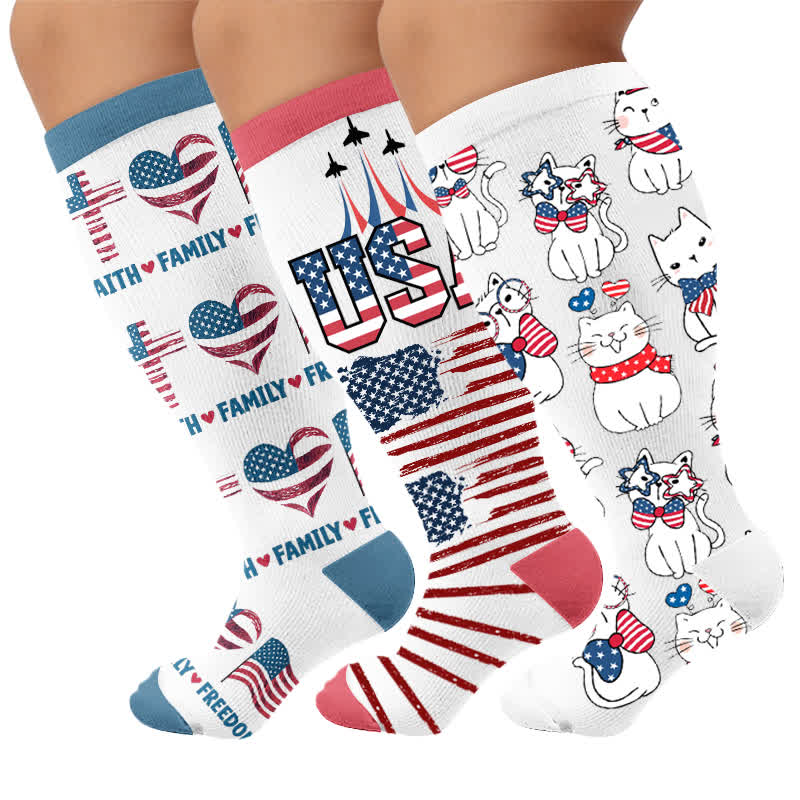 Chaussettes de compression patriotiques à motif cœur, grandes tailles - Multicolore (3 paires) - 4XL - image 4
