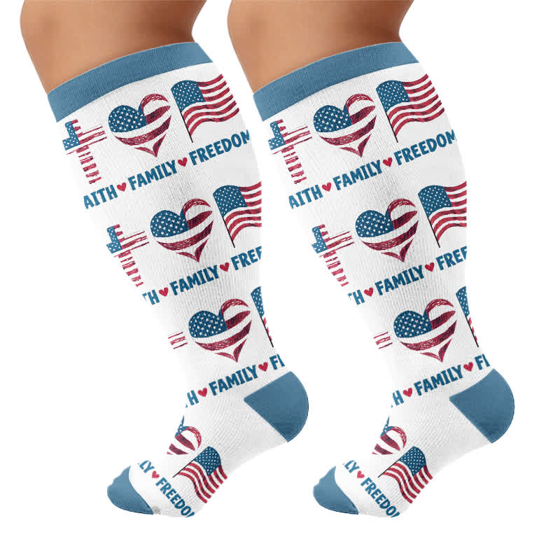 Chaussettes de compression patriotiques à motif cœur, grandes tailles - image 8