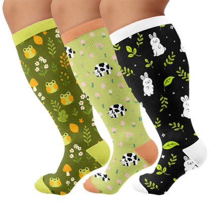 Chaussettes de compression grande taille grenouille vache lapin - Multicolore (3 paires) - 4XL - image 4