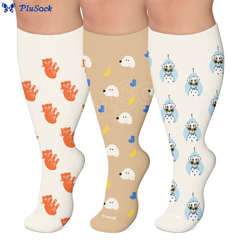 Chaussettes de compression grande taille motif chat dalmatien - image 0
