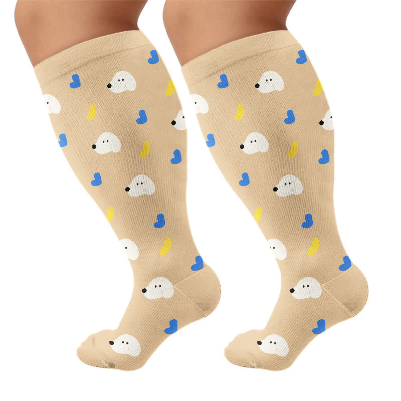 Chaussettes de compression grande taille motif chat dalmatien - Kaki (1 paire) - 4XL - image 10