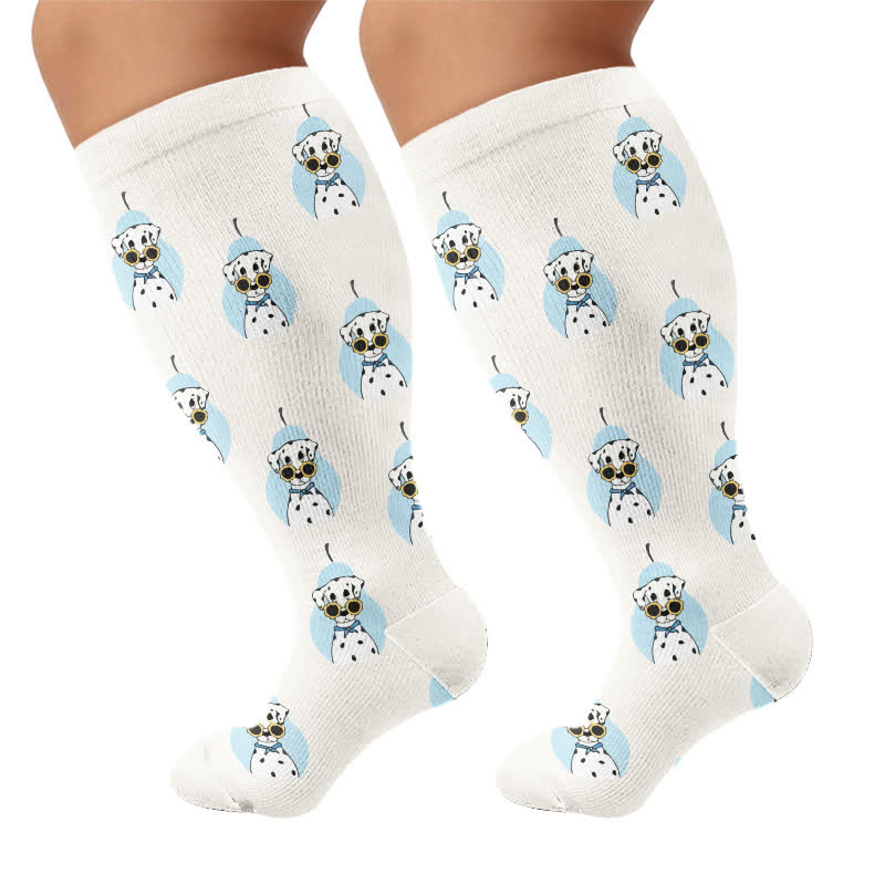 Chaussettes de compression grande taille motif chat dalmatien - Beige (1 paire) - 4XL - image 8