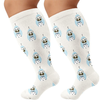 Chaussettes de compression grande taille motif chat dalmatien - Beige (1 paire) - 4XL - image 8