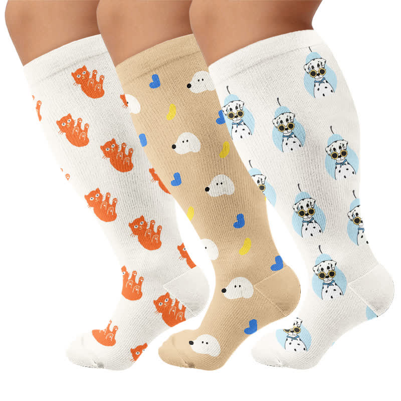 Chaussettes de compression grande taille motif chat dalmatien - Multicolore (3 paires) - 4XL - image 4