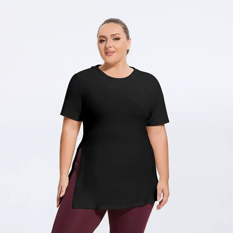 Haut de tous les jours grande taille à fente latérale - Noir - 4XL - image 2