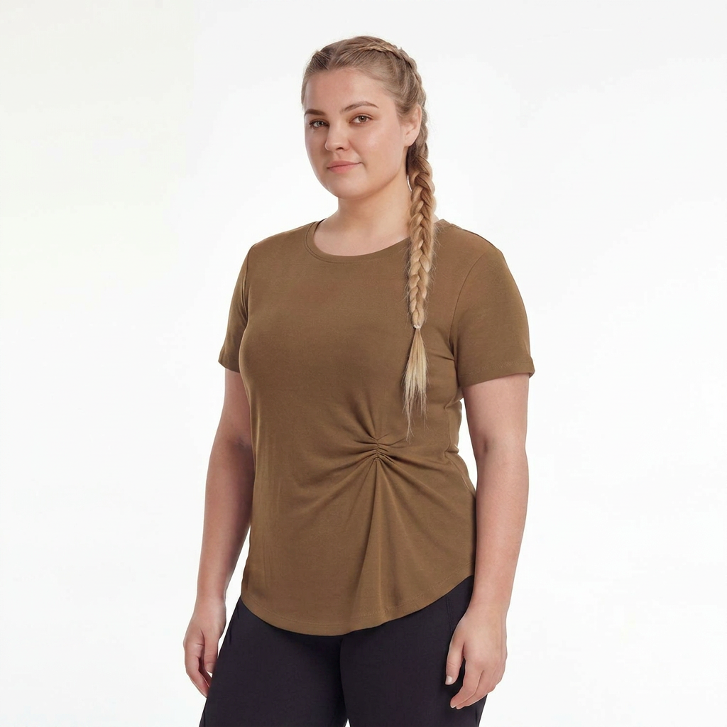 T-shirt froncé sur le côté grande taille - Brun - 4XL - image 0
