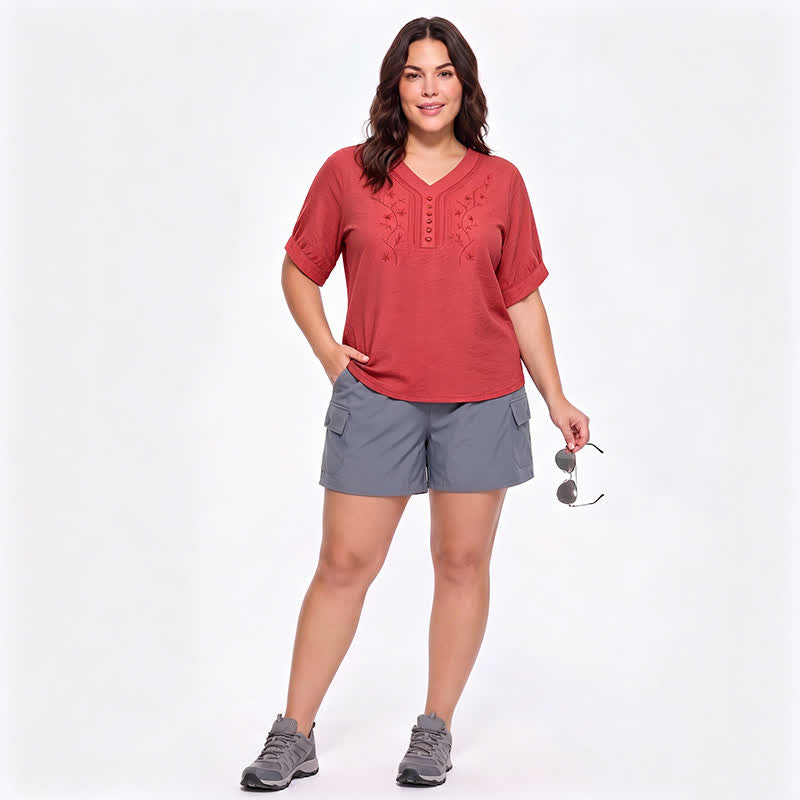 Blouse brodée grande taille décontractée - image 6