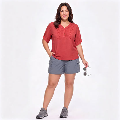 Blouse brodée grande taille décontractée - image 6