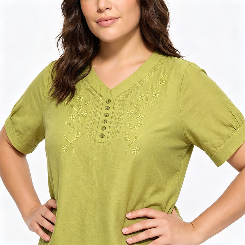 Blouse brodée grande taille décontractée - image 15