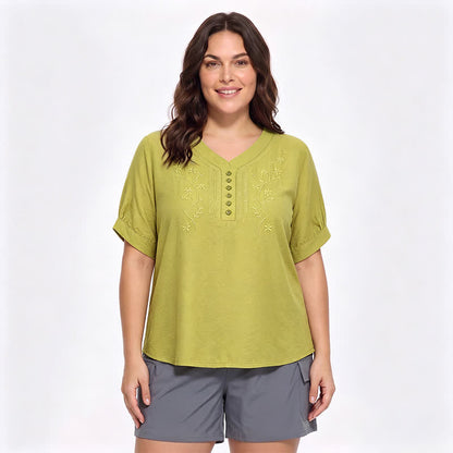 Blouse brodée grande taille décontractée - Jaune - 5XL - image 12