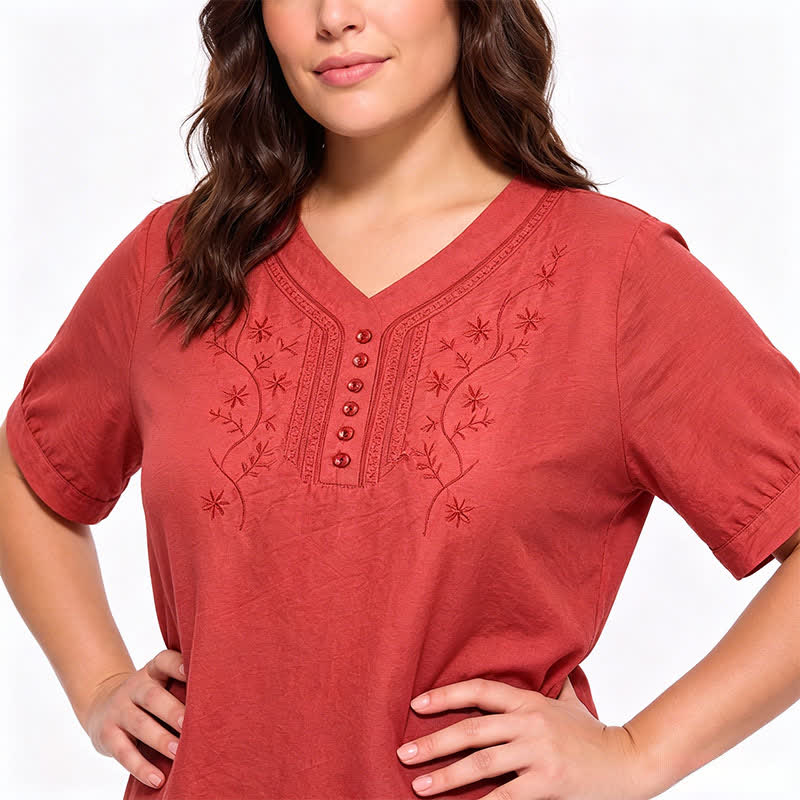 Blouse brodée grande taille décontractée - image 7