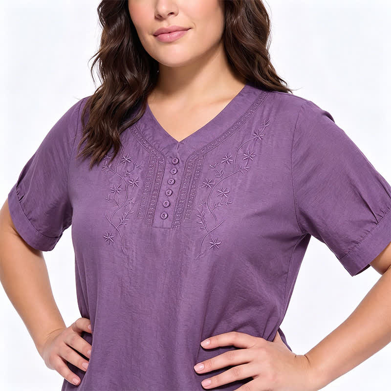 Blouse brodée grande taille décontractée - image 3