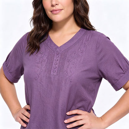 Blouse brodée grande taille décontractée - image 3