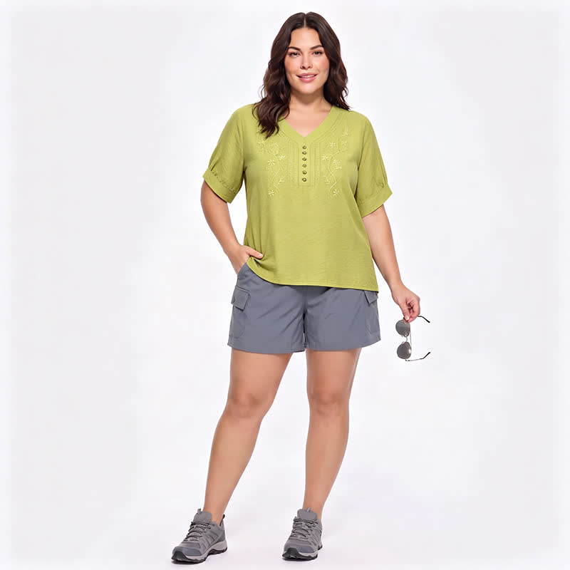 Blouse brodée grande taille décontractée - image 14