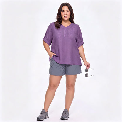 Blouse brodée grande taille décontractée - image 2
