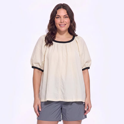 Blouse décontractée à bordures contrastées, idéale au quotidien - Beige - 4XL - image 0
