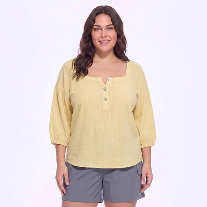 Blouse fleurie grande taille à col carré - B - 5XL - image 0