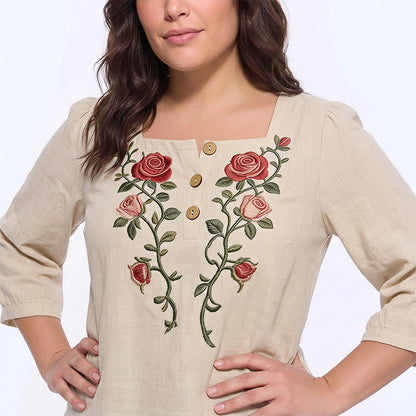 Blouse fleurie grande taille à col carré - image 7