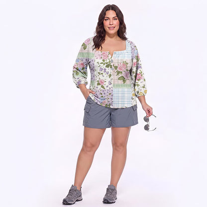 Blouse fleurie grande taille à col carré - image 22