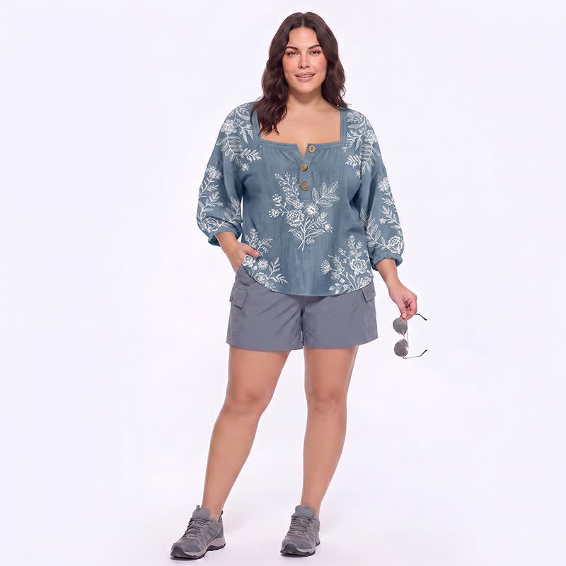 Blouse fleurie grande taille à col carré - image 10