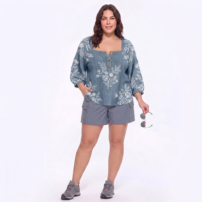 Blouse fleurie grande taille à col carré - image 10
