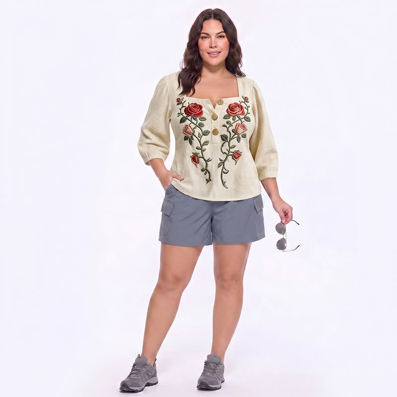 Blouse fleurie grande taille à col carré - image 6