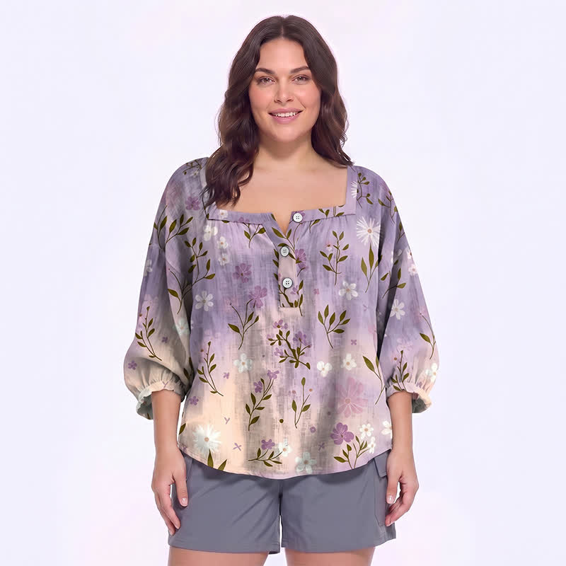 Blouse fleurie grande taille à col carré - F - 5XL - image 13