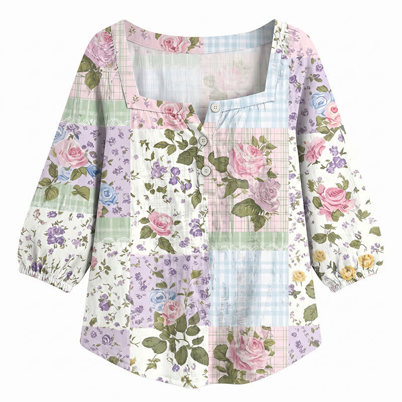 Blouse fleurie grande taille à col carré - image 28