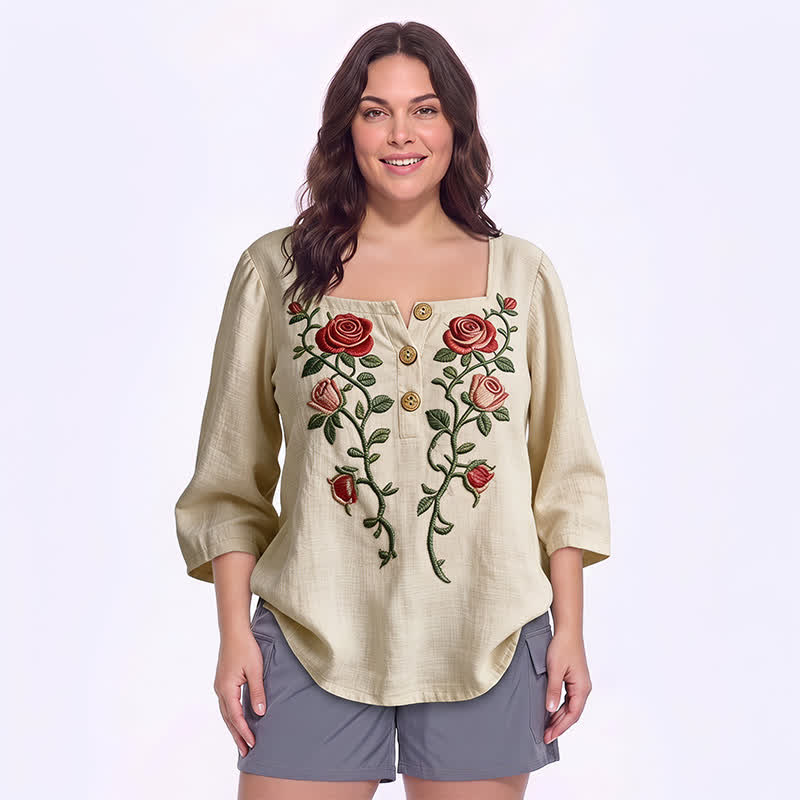 Blouse fleurie grande taille à col carré - UN - 5XL - image 4