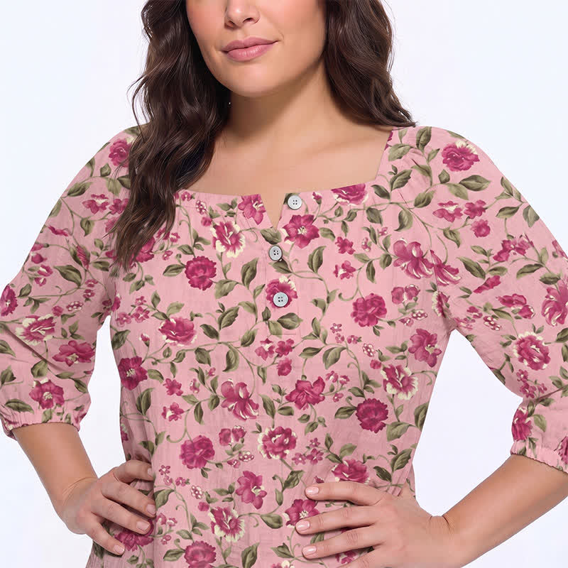 Blouse fleurie grande taille à col carré - image 19