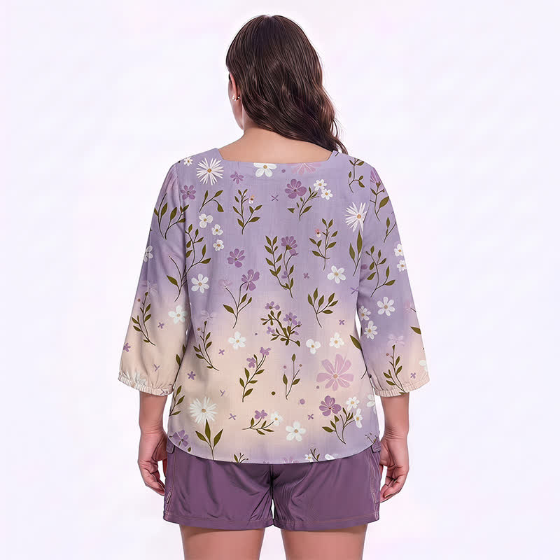 Blouse fleurie grande taille à col carré - image 12
