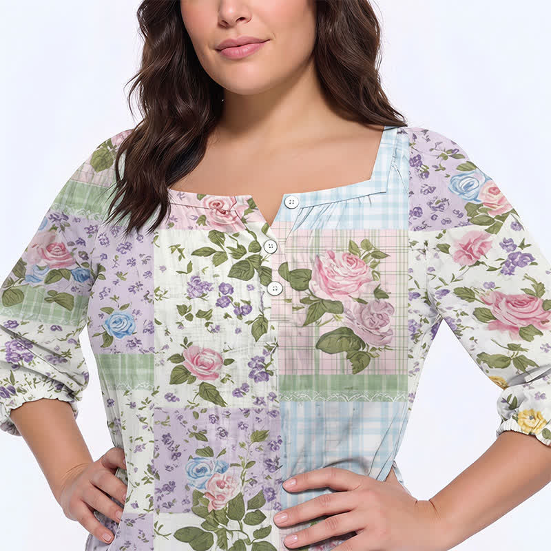 Blouse fleurie grande taille à col carré - image 23