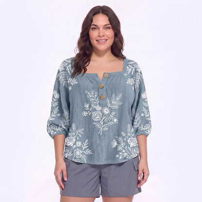 Blouse fleurie grande taille à col carré - D - 5XL - image 8