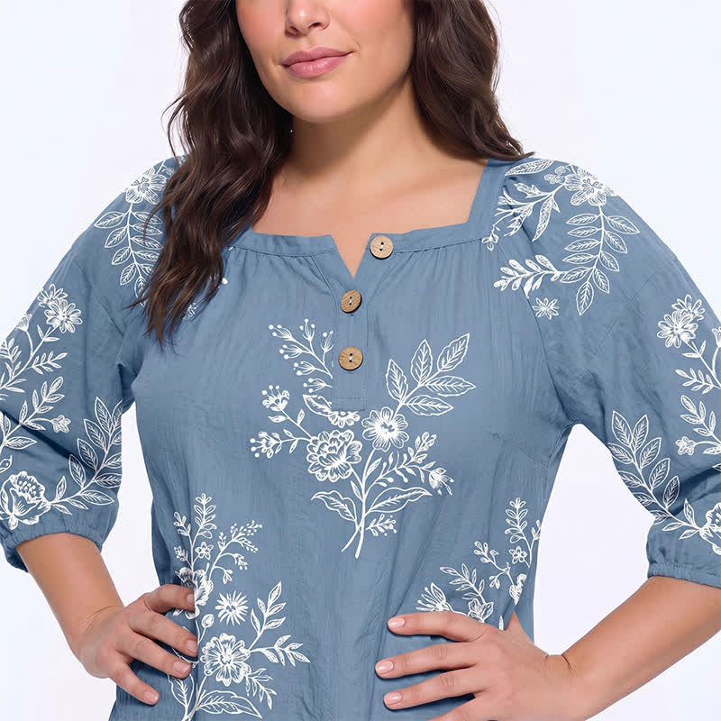 Blouse fleurie grande taille à col carré - image 11